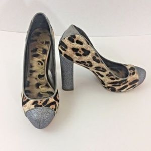 SAM EDELMAN Frances Animal Print Real Fur Pumps